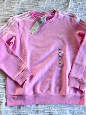 adidas Pink Crew Sweatshirt with White Shoulder Stripes